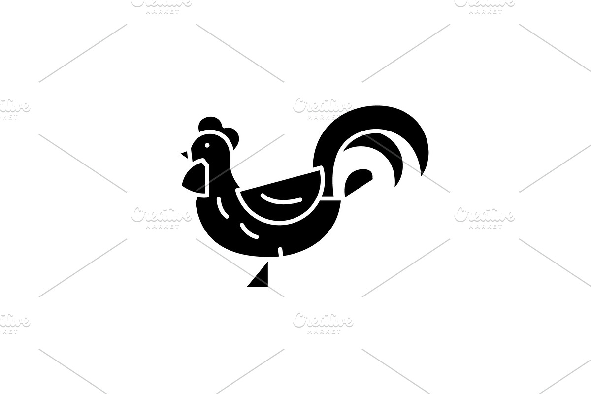 Cute cock black icon, vector sign on in Illustrations - product preview 8