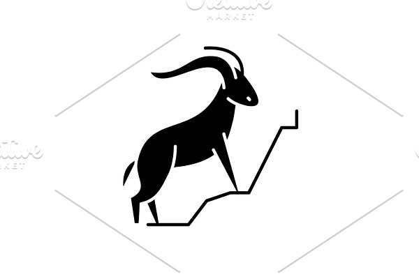Mountain goat black icon, vector