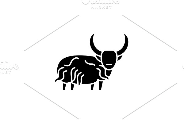 Mountain bull black icon, vector
