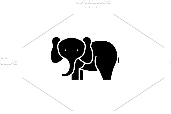 Elephant black icon, vector sign on