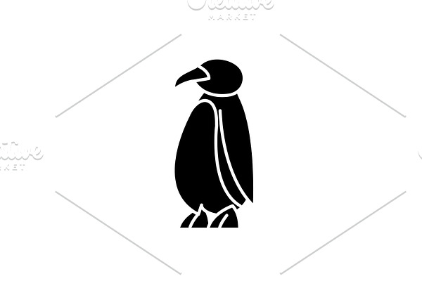 Cartoon penguin black icon, vector