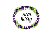 Cute frame with acai berries, hand