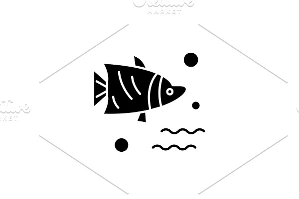 Aquarium fish black icon, vector