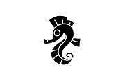 Sea horse black icon, vector sign on