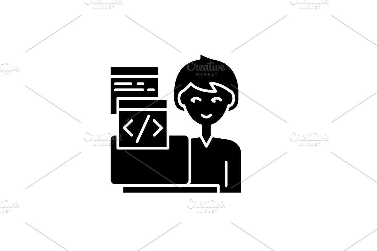 Programming black icon, vector sign in Illustrations - product preview 8