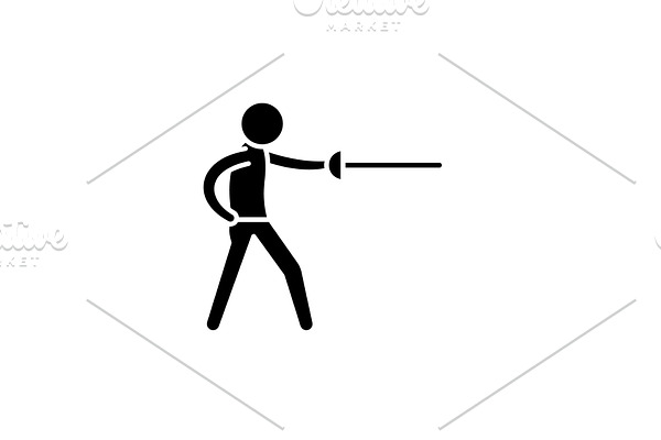 Swordsman black icon, vector sign on