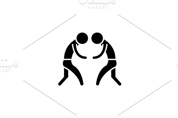 Wrestling black icon, vector sign on