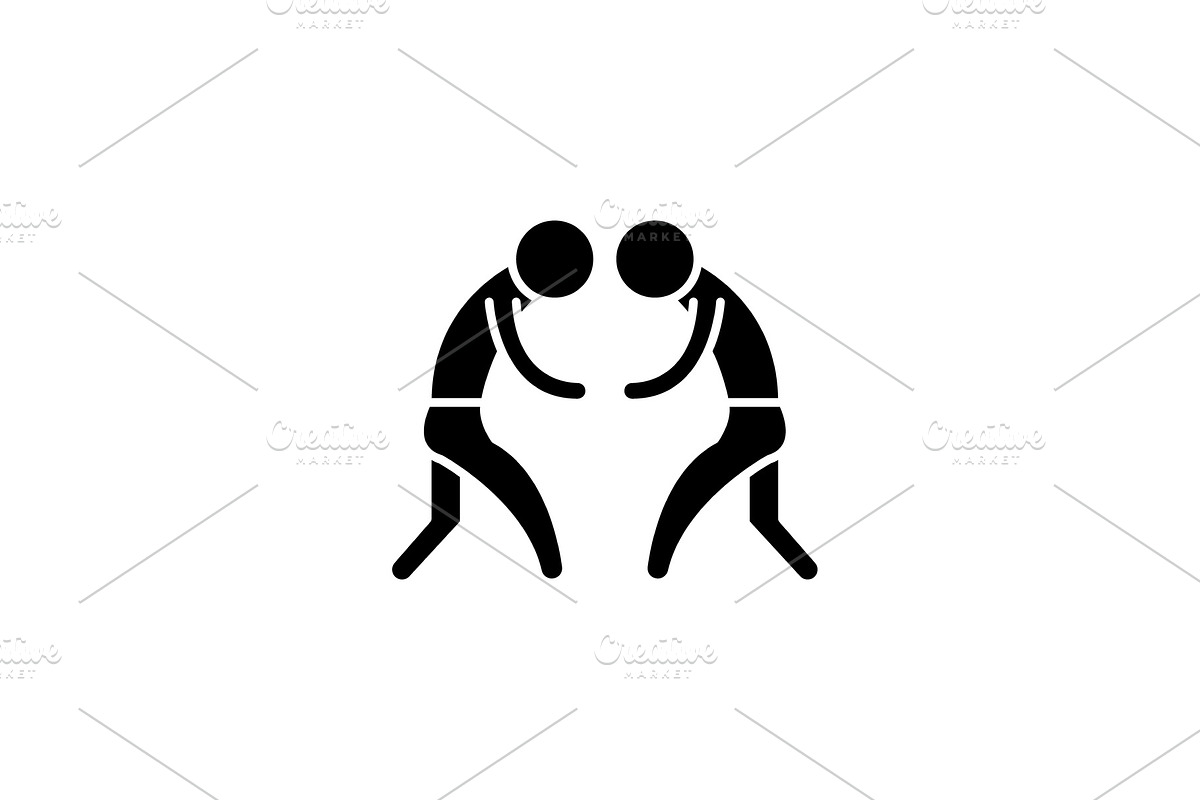 Wrestling black icon, vector sign on in Illustrations - product preview 8