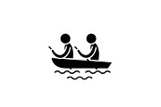 Kayaking black icon, vector sign on