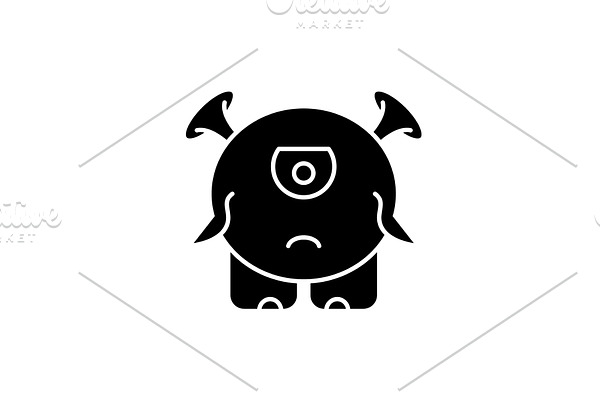 Baby monster black icon, vector sign
