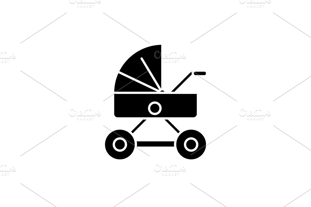 Baby stroller black icon, vector in Objects - product preview 8