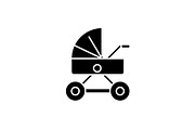 Baby stroller black icon, vector