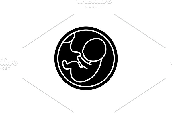 Fetus in the womb black icon, vector