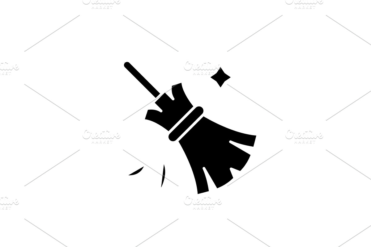 Broom black icon, vector sign on in Objects - product preview 8