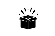 Surprise in box black icon, vector
