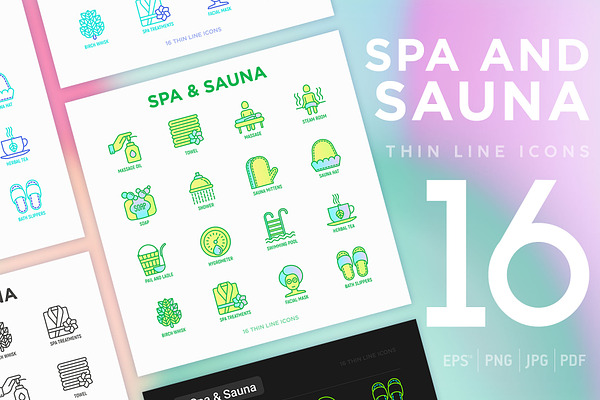 Spa and Sauna | 16 Thin Line Icons