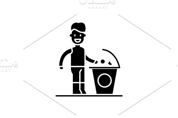 Separate trash black icon, vector