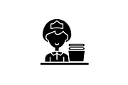Cleaning lady black icon, vector