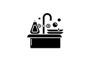 Cleaning dishes black icon, vector