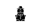 Cute snowman black icon, vector sign