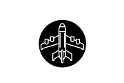 Plane landing black icon, vector