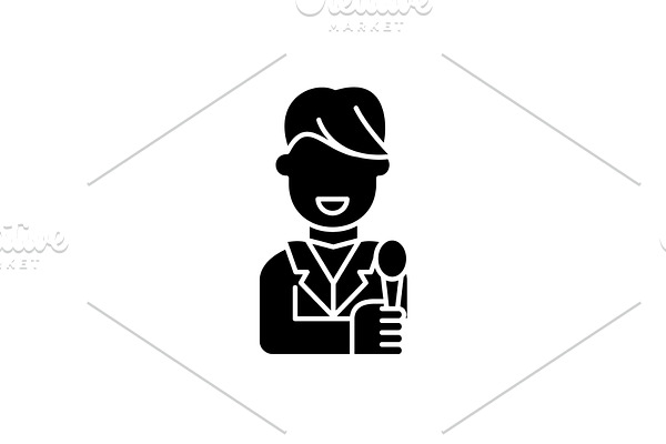 Tv host black icon, vector sign on