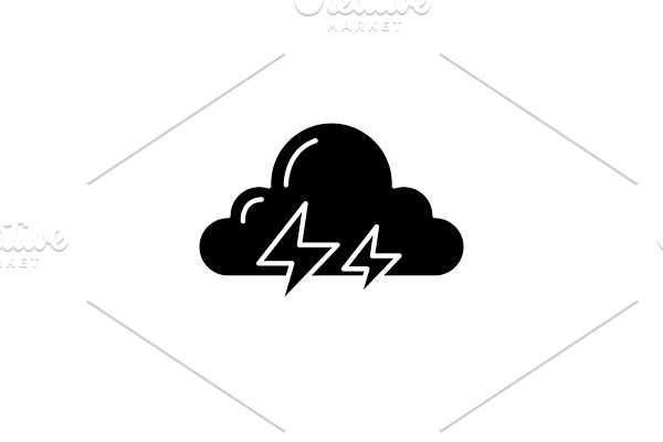 Thunderstorm black icon, vector sign