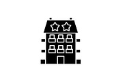 Mini hotel black icon, vector sign