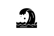 Sea wave black icon, vector sign on