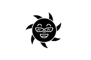 Funny sun in glasses black icon