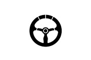 Racing wheel black icon, vector sign
