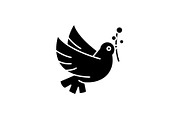 Dove of peace black icon, vector