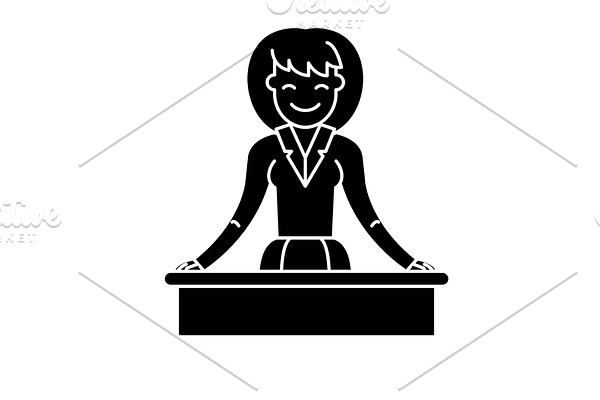 Women's lecture black icon, vector