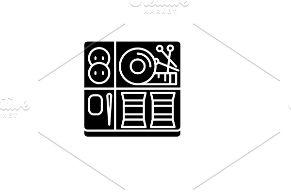 Sewing kit black icon, vector sign