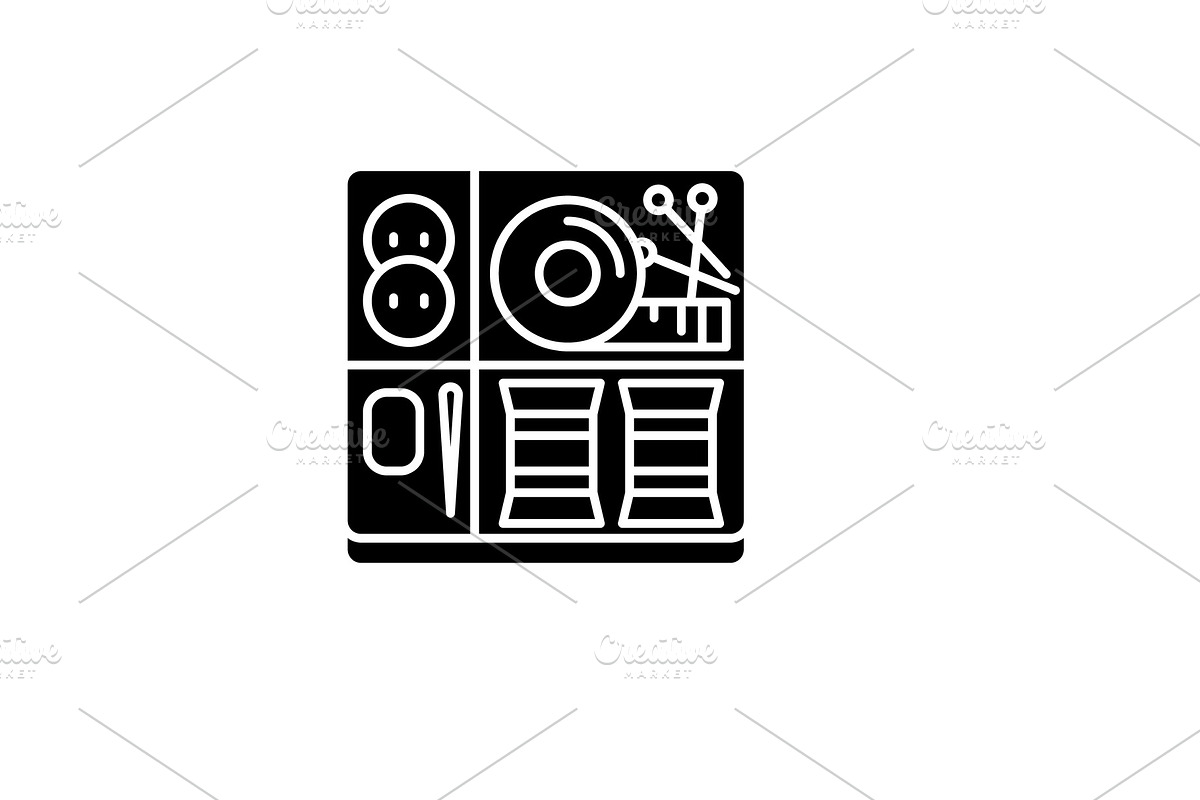 Sewing kit black icon, vector sign in Objects - product preview 8