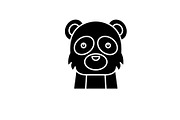 Funny panda black icon, vector sign