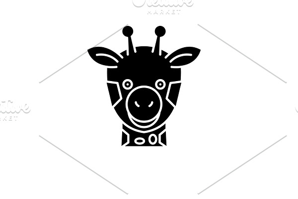 Funny giraffe black icon, vector