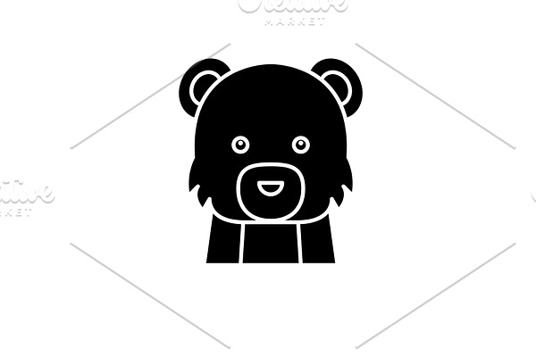 Funny bear black icon, vector sign