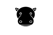 Funny hippo black icon, vector sign