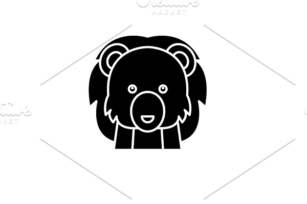 Funny lion black icon, vector sign