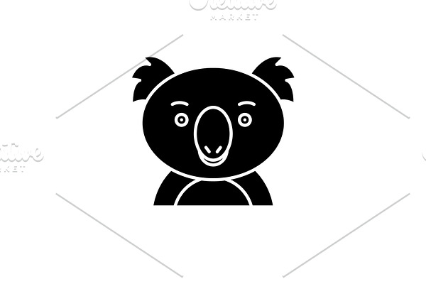 Funny koala black icon, vector sign