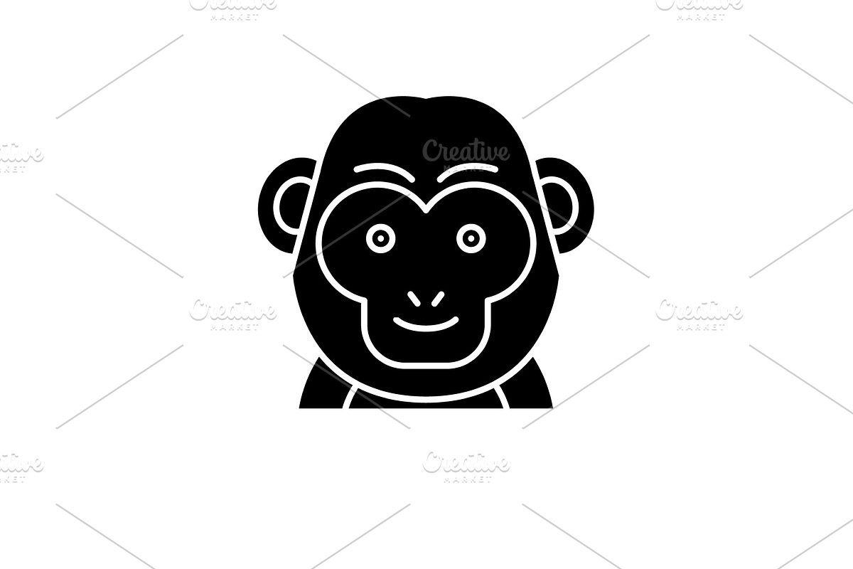 Funny monkey black icon, vector sign in Illustrations - product preview 8