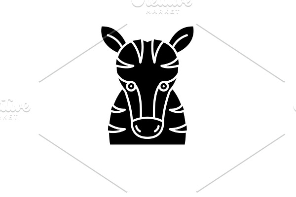 Funny zebra black icon, vector sign