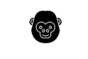 Funny chimpanzee black icon, vector