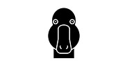 Funny duck black icon, vector sign