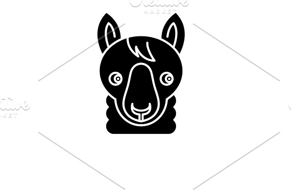 Funny llama black icon, vector sign