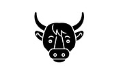 Funny cow black icon, vector sign on