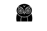 Funny owl black icon, vector sign on