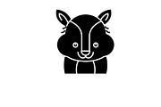 Funny raccoon black icon, vector