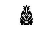 Funny parrot black icon, vector sign